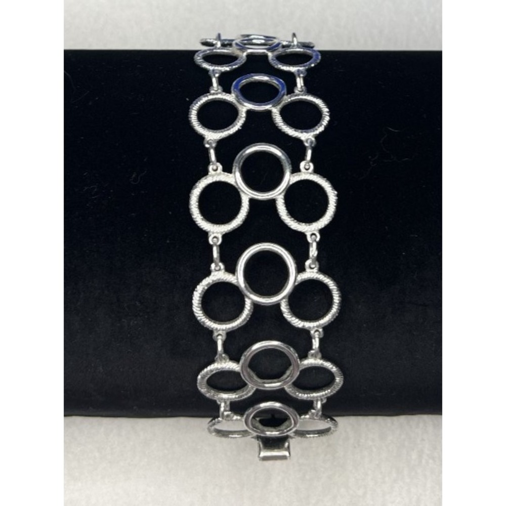 Vintage Sarah Coventry Silver Tone Interlocking Ring Link Bracelet Box Clasp